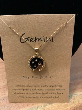 Gemini Gold-Tone Black Zodiac Pendant Necklace